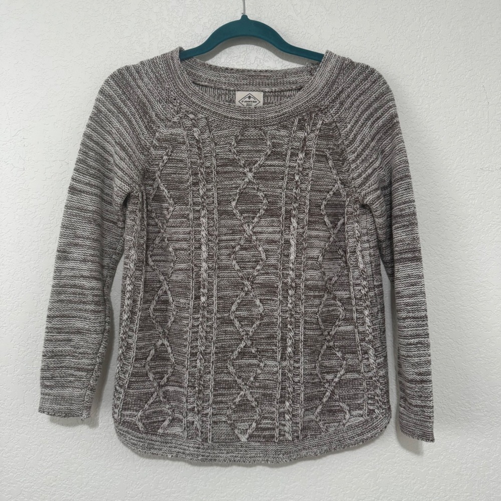 St Johns Bay Women‎ Sweater Knit Cable Pullover Long Sleeve Gray White Size S